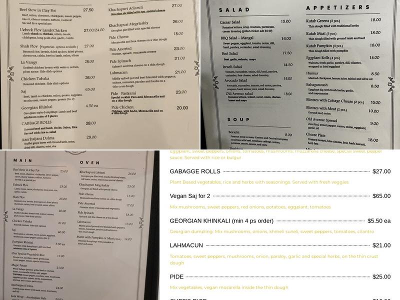 Old Avenue Restaurant Menu
