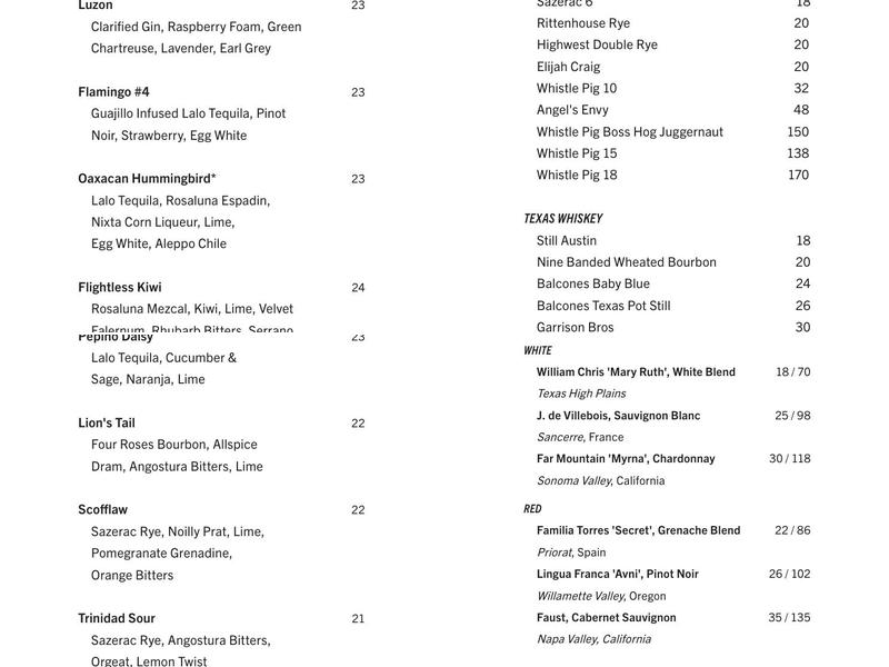 Goldie's Sunken Bar Menu