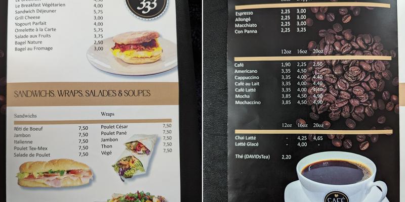 CAFÉ 333 Menu