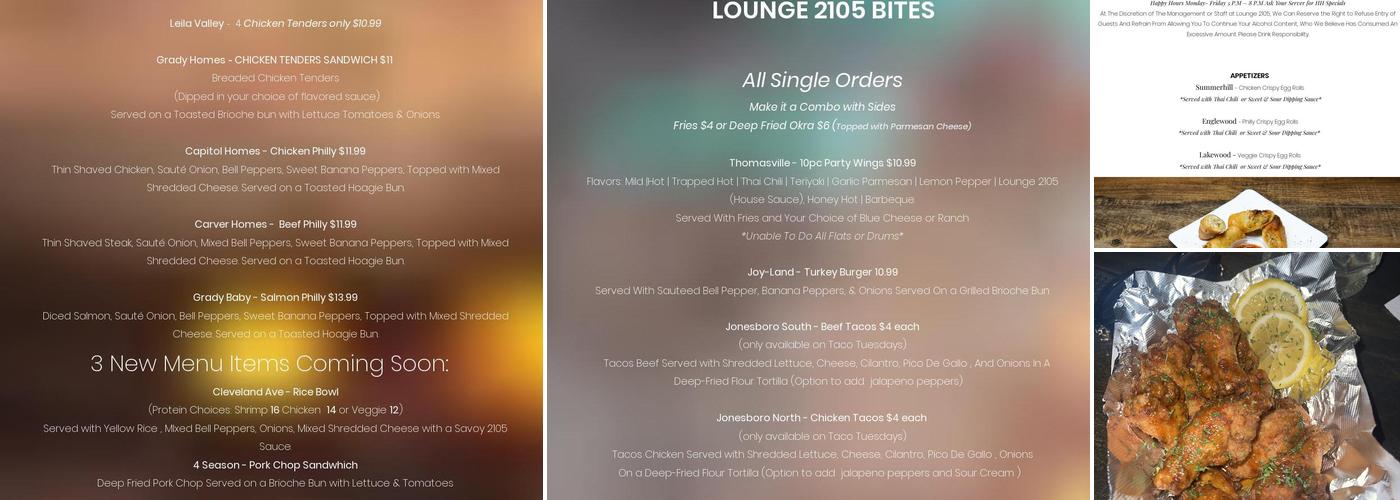 Lounge 2105 Menu