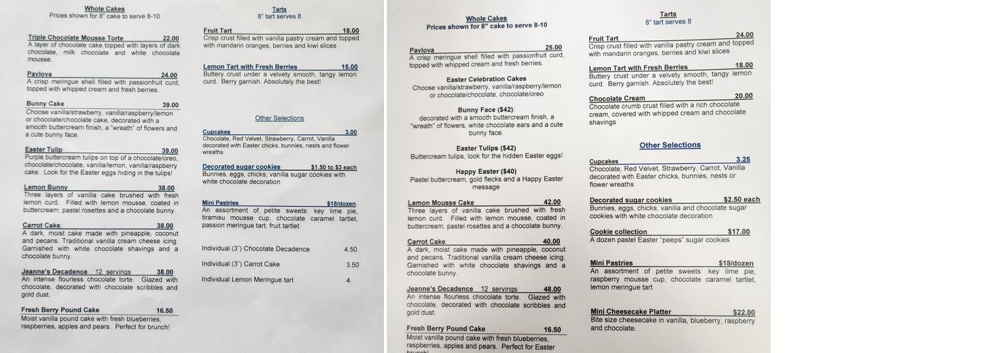 I Dream of Jeanne Cakes Menu