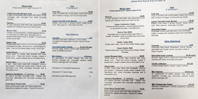 I Dream of Jeanne Cakes Menu