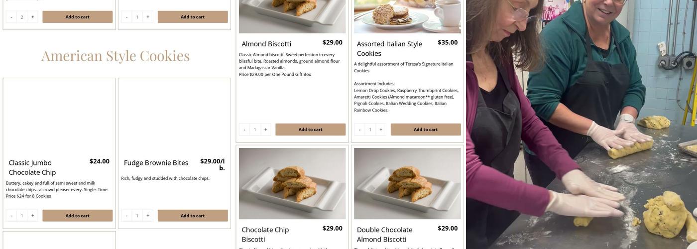 Teresa's Biscotti. Menu