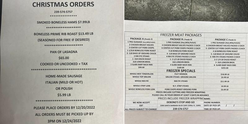 DeBono's Catering Menu