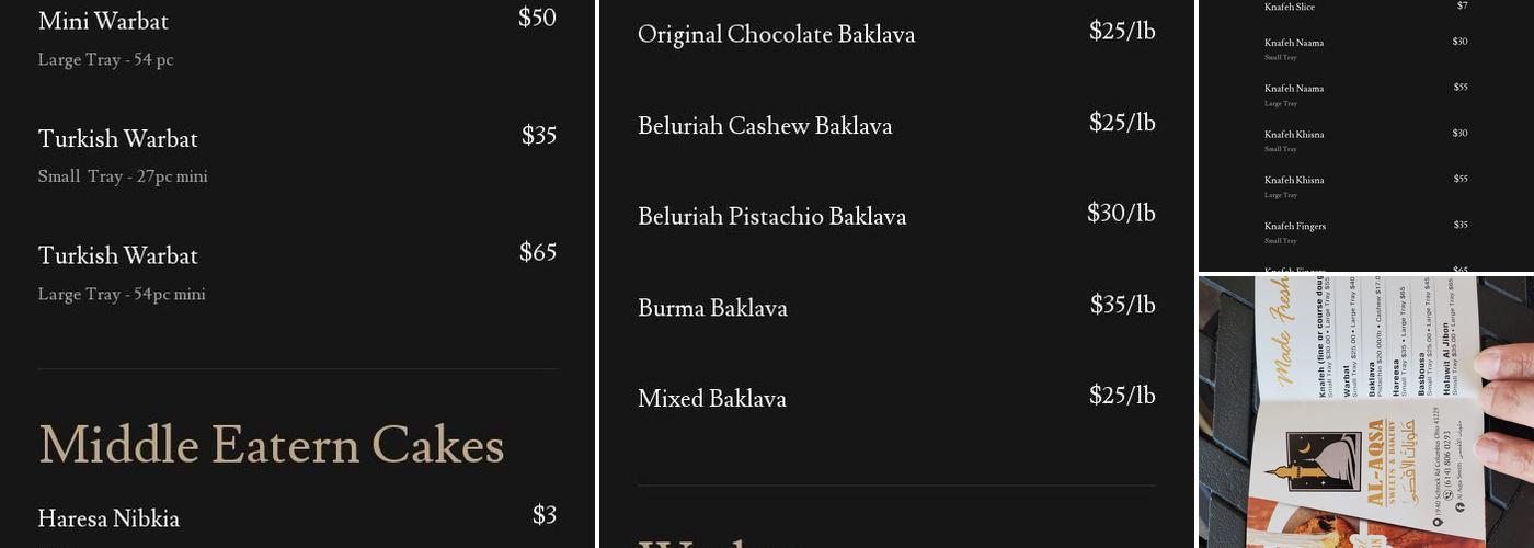 Al-Aqsa Sweets Menu