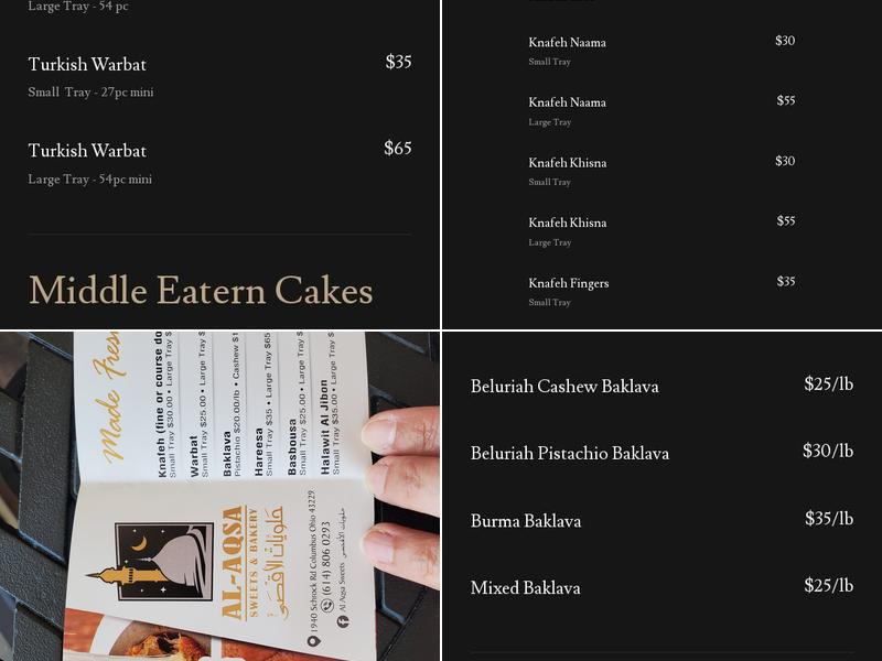 Al-Aqsa Sweets Menu