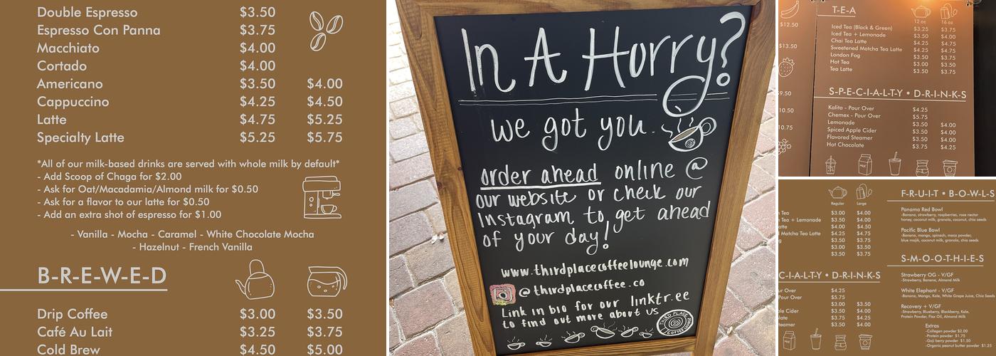 Third Place Coffee Lounge Menu