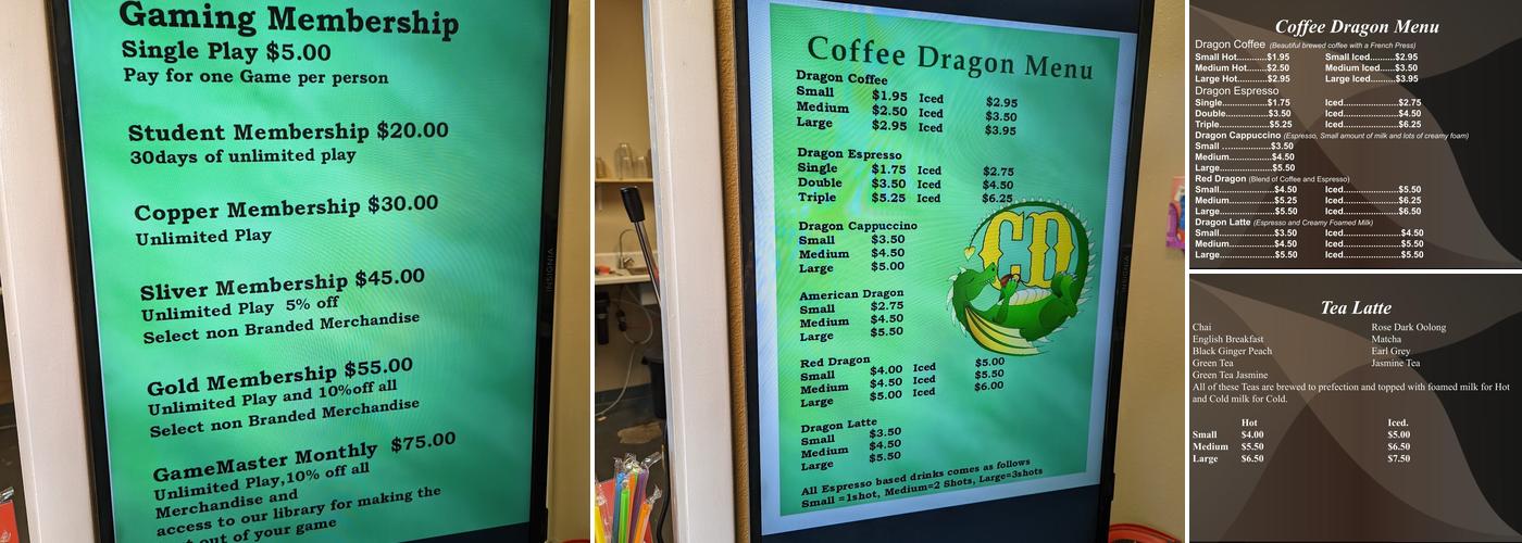 Coffee Dungeon Menu