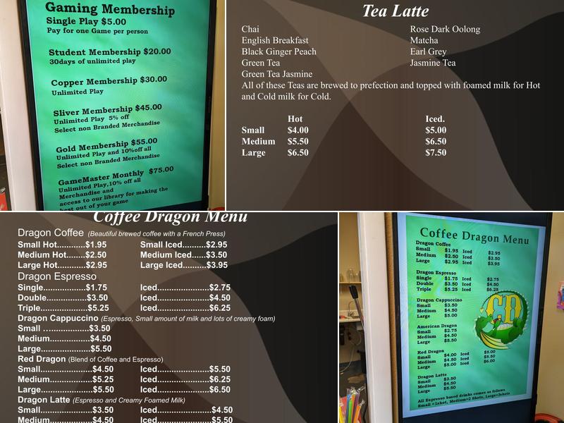 Coffee Dungeon Menu