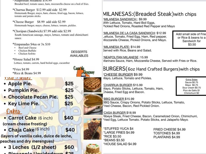 Casa de Uruguay Food Truck and Bakery Menu