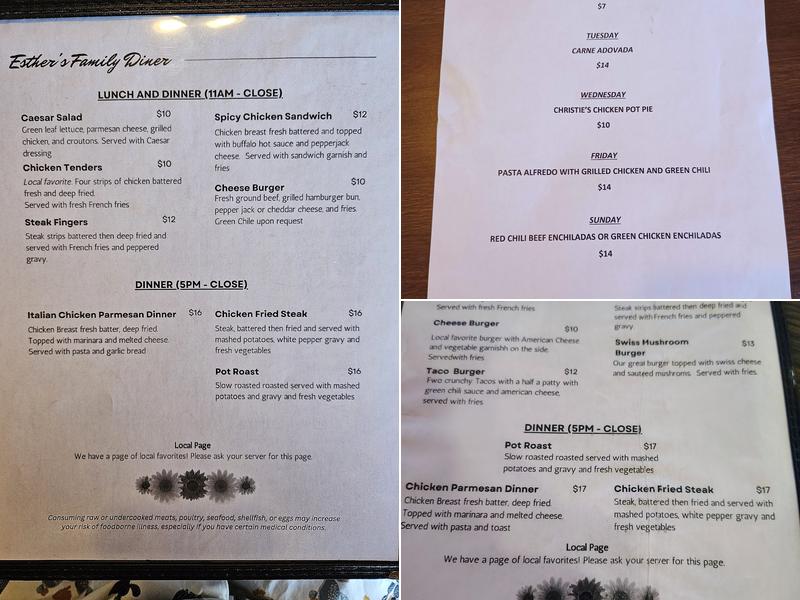 Esther’s Family Diner Menu