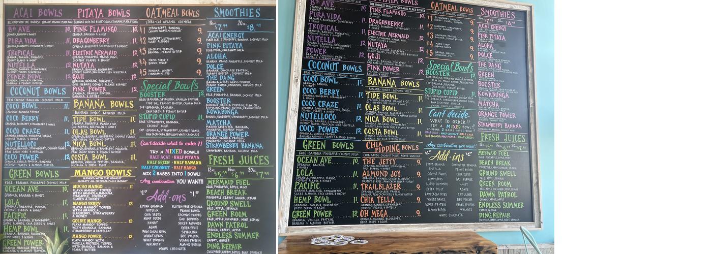 Playa Bowls Menu