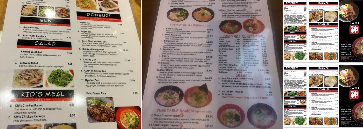 Kami Ramen Bar - Collierville Menu