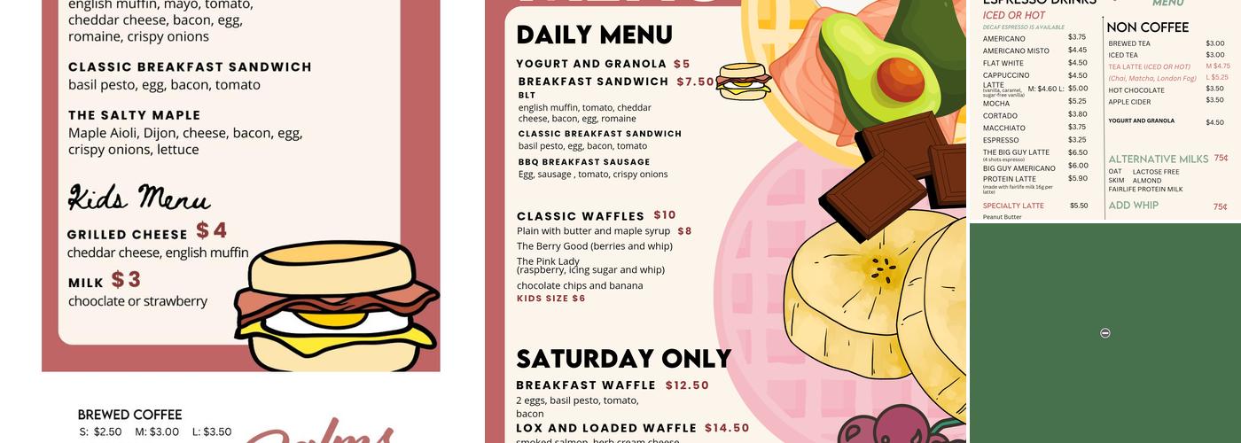 Palms Coffee Bar Menu