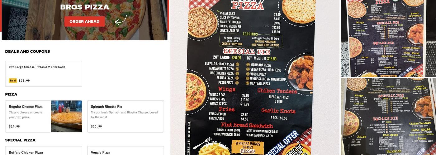 Bros Pizza Menu