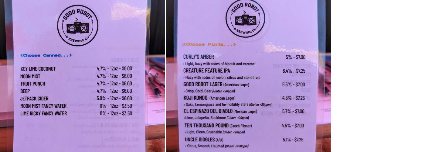Good Robot Brewing - Elmsdale & The Beverage Factory Menu