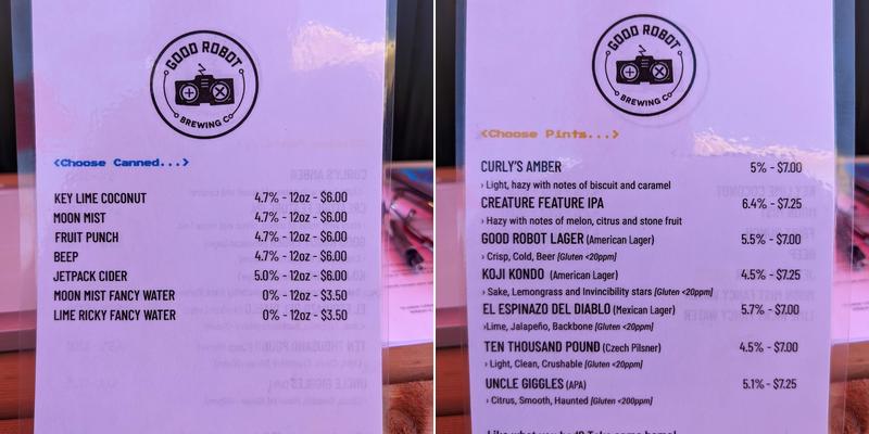 Good Robot Brewing - Elmsdale & The Beverage Factory Menu