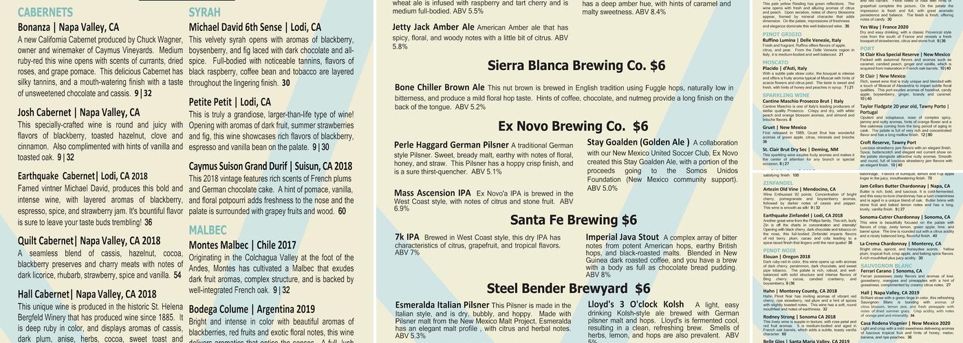 Dave's Los Ranchos Lounge Menu