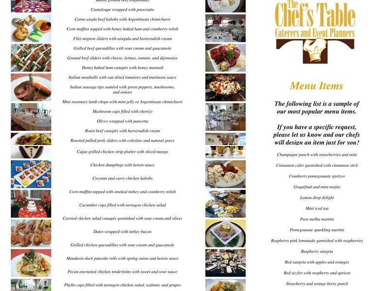 Chef's Table Catering Inc Menu