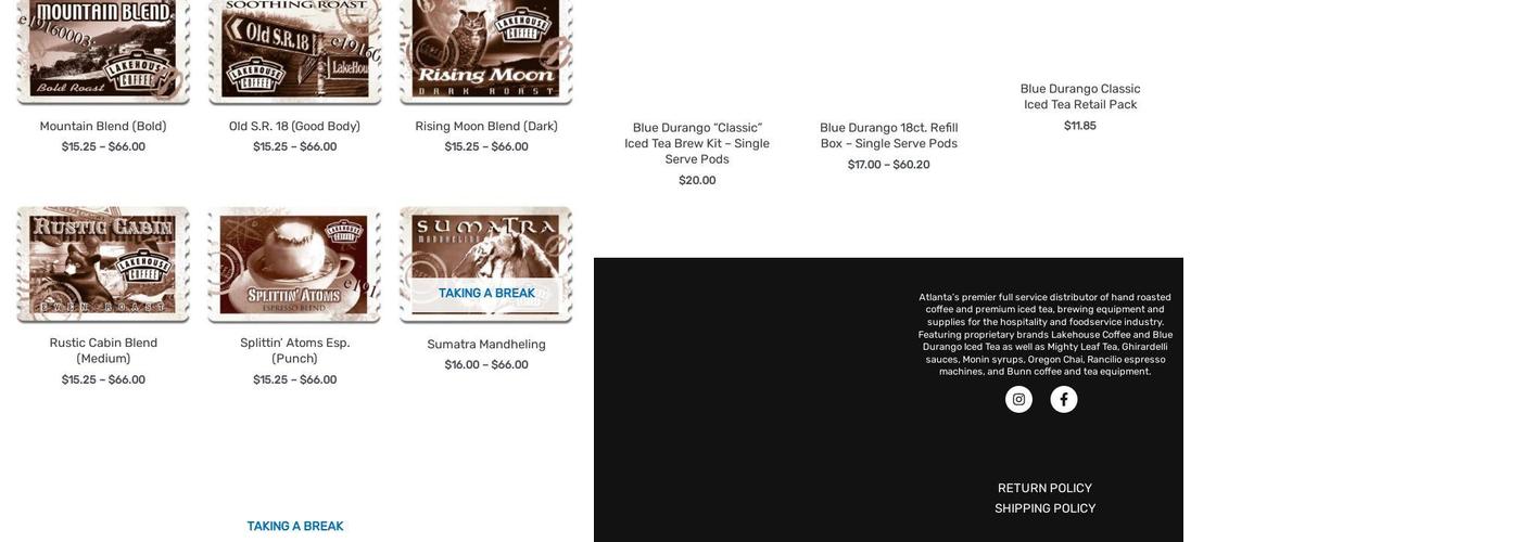 Atlanta Coffee Supply Group Menu