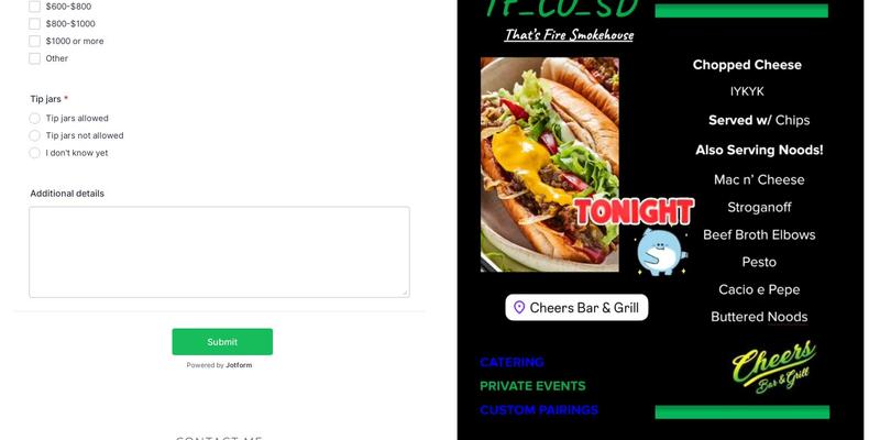 Cheers San Diego - Mobile Bartender Menu