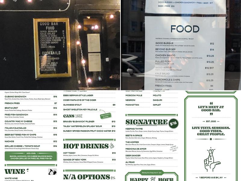 Good Bar Menu
