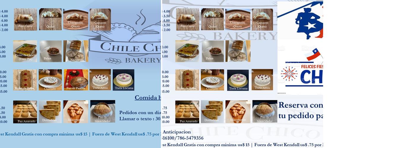 Chile Chico Bakery Menu