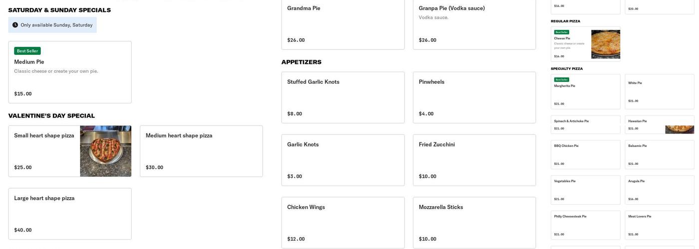 VALENTINO'S PIZZA BROOKLYN Menu