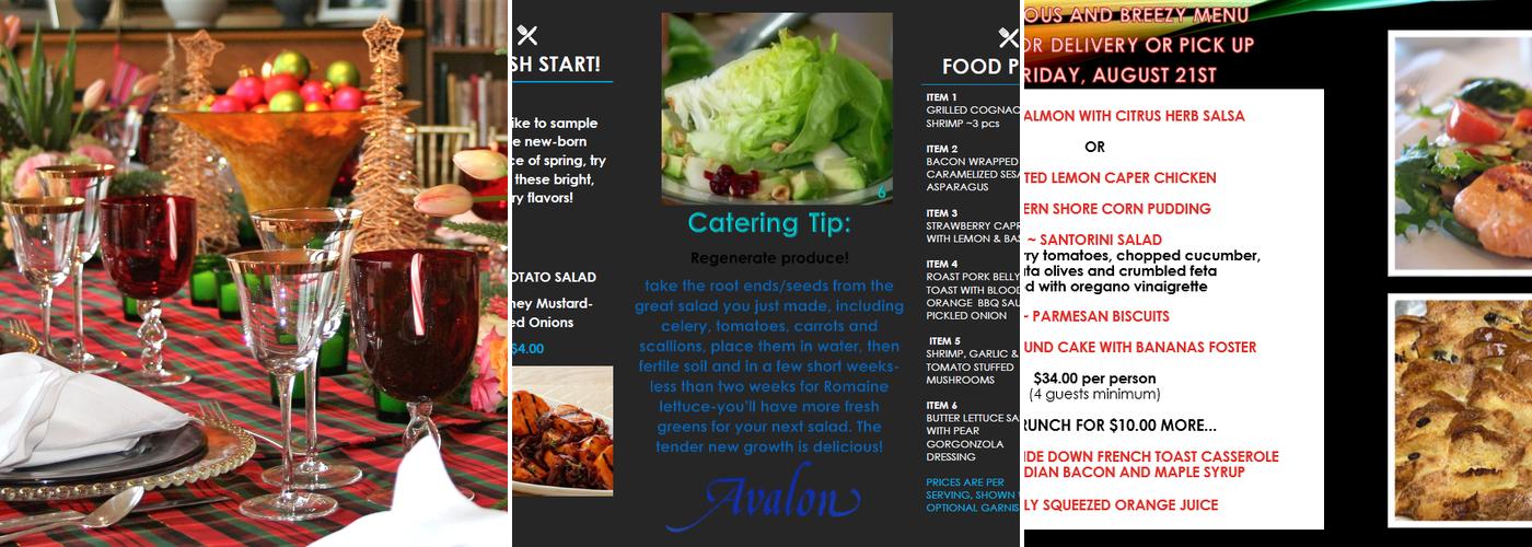 Avalon Caterers Menu