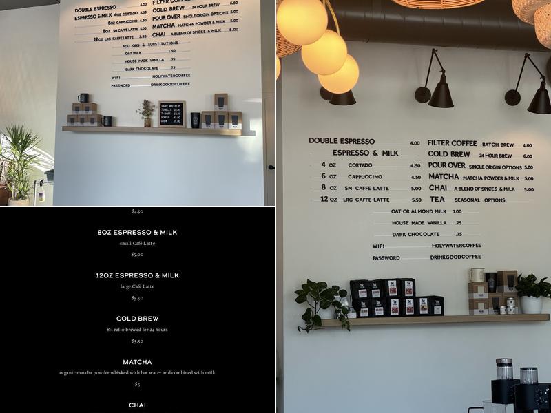 Holy Water Coffee Menu