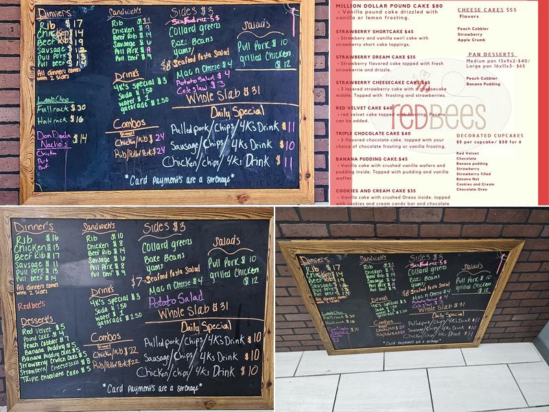 4K’s BBQ and Catering Menu