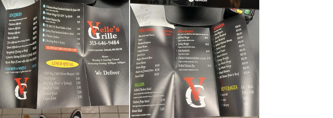 Velle's GRILLE Menu