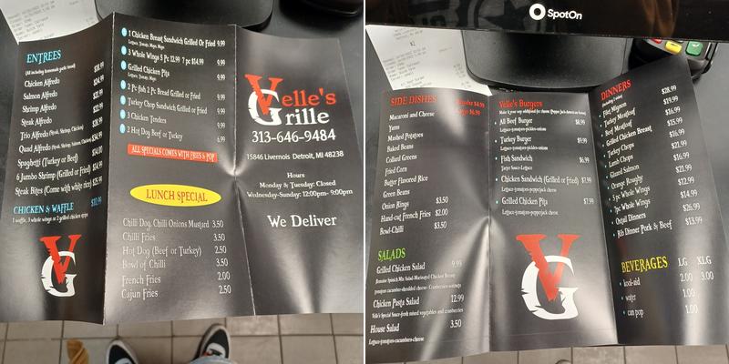 Velle's GRILLE Menu