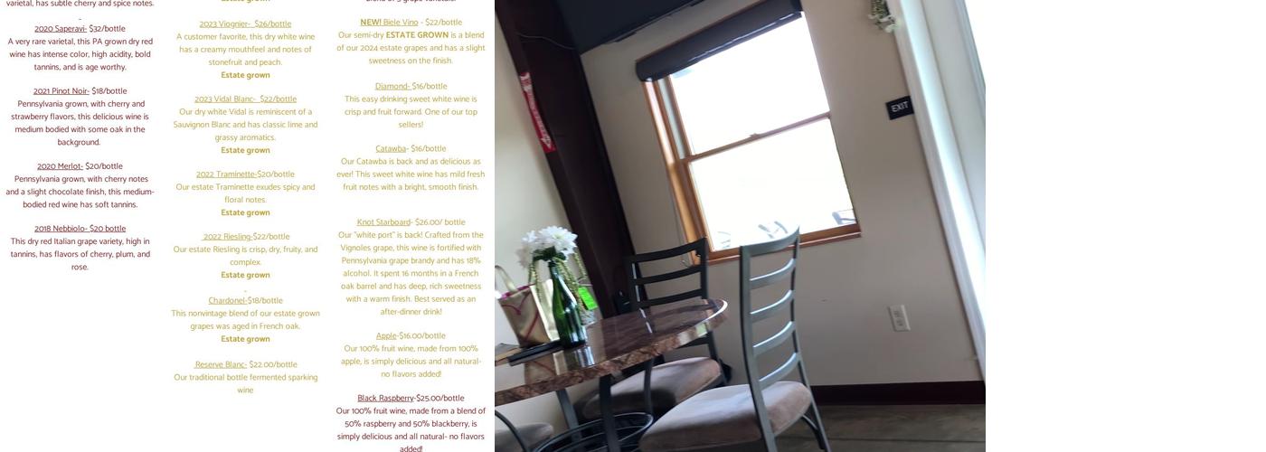 Winslow Winery Menu
