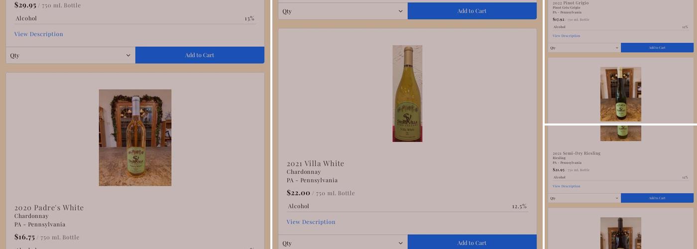 Stone Villa Wine Cellars Menu