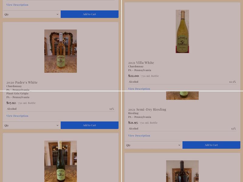 Stone Villa Wine Cellars Menu