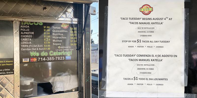 Tacos El Manuel Menu