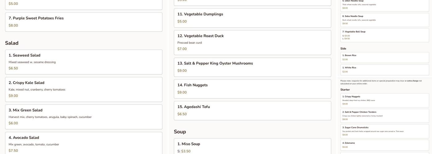 Chun Vegetarian Menu