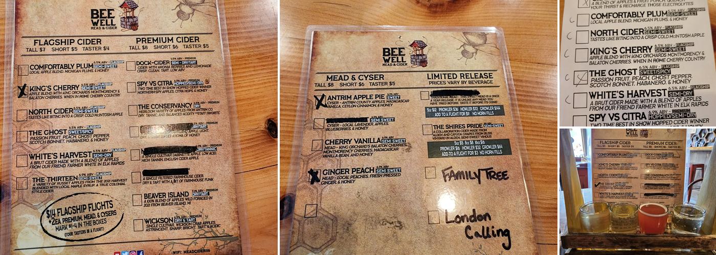 Bee Well Mead & Cider Menu