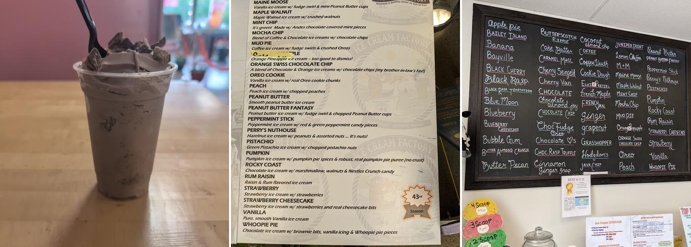 Downeast Ice Cream Factory at Mall Menu
