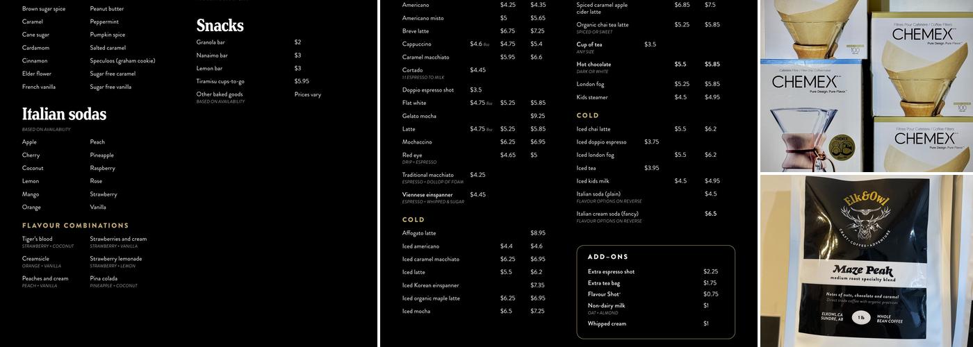 Elk&Owl Craft Coffee Co. Menu