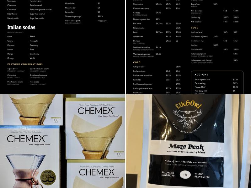 Elk&Owl Craft Coffee Co. Menu