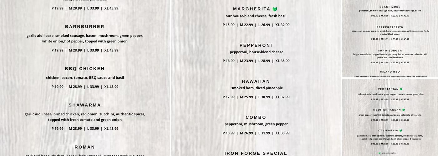 Iron Forge Pizza Menu