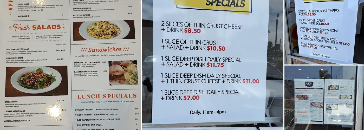 Union Pizza Company Menu
