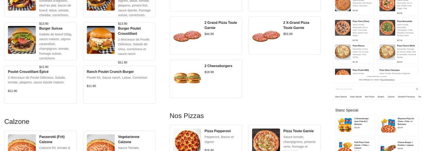 Stanz pizza & Burger Menu