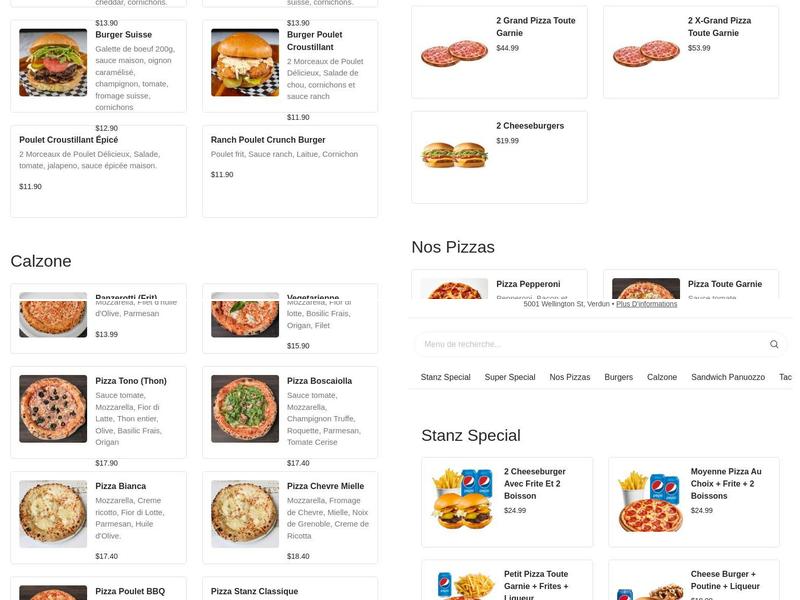 Stanz pizza & Burger Menu