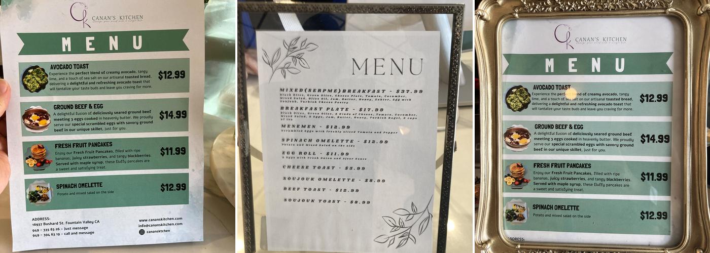 Canan's Kitchen & Bakery Menu