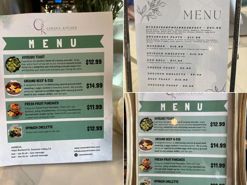 Canan's Kitchen & Bakery Menu