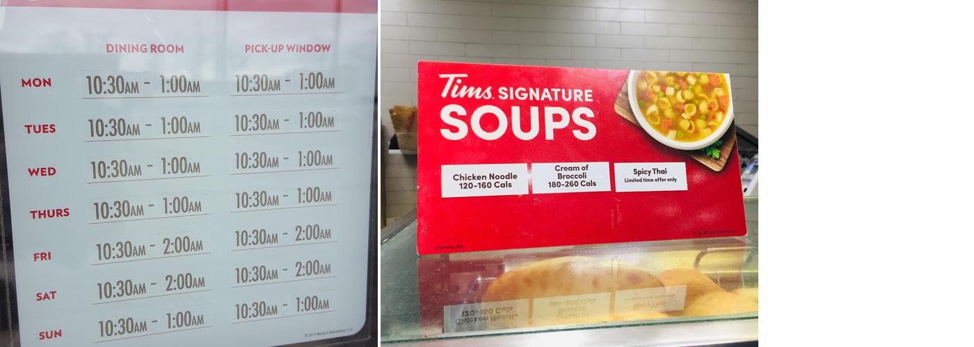 Tim Hortons Menu