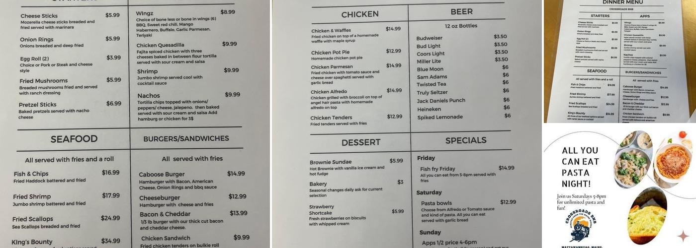 Crossroads BNB Menu